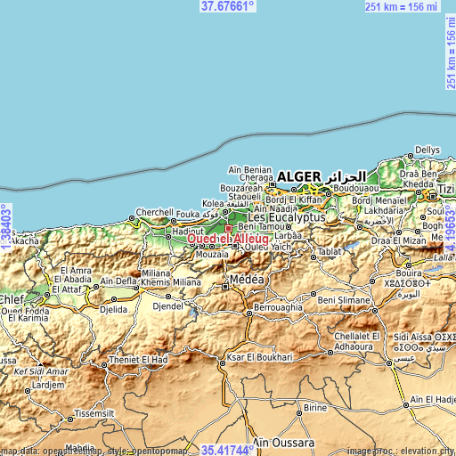 Topographic map of Oued el Alleug