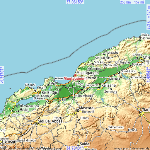 Topographic map of Mostaganem