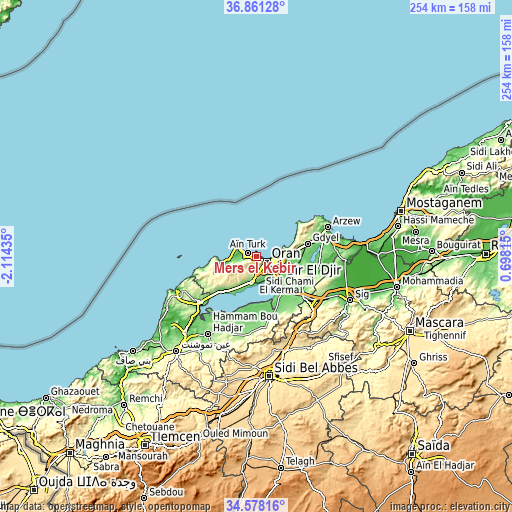 Topographic map of Mers el Kebir