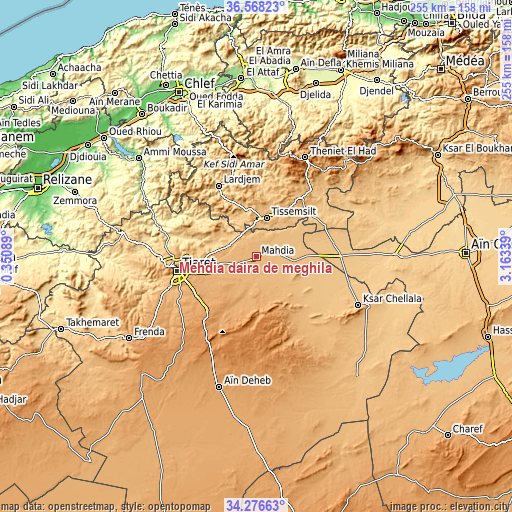 Topographic map of Mehdia daira de meghila