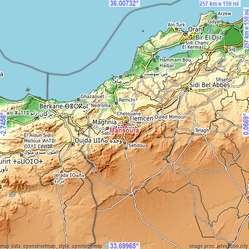Topographic map of Mansoûra