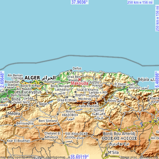 Topographic map of Makouda