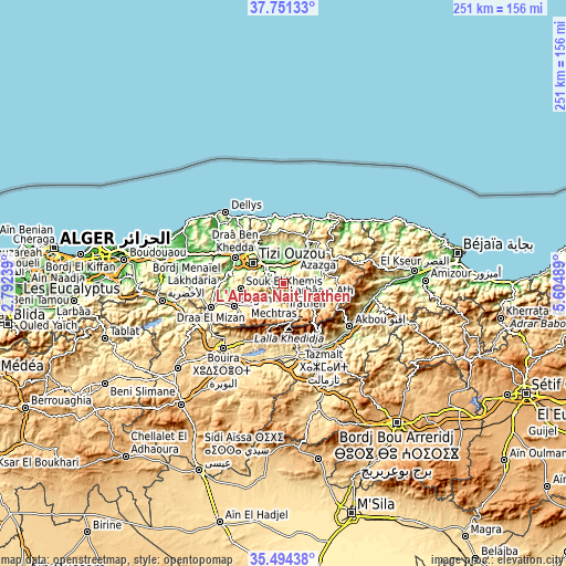 Topographic map of L’Arbaa Naït Irathen