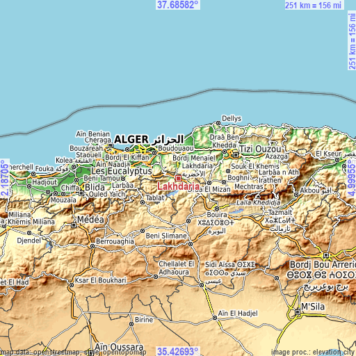 Topographic map of Lakhdaria