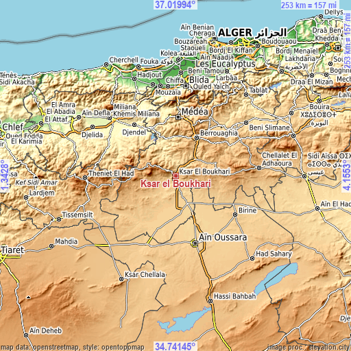 Topographic map of Ksar el Boukhari
