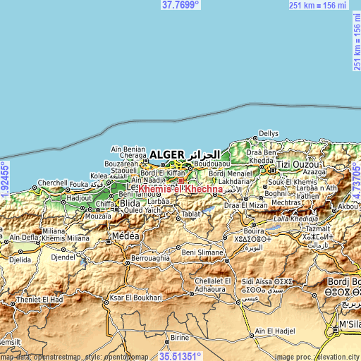 Topographic map of Khemis el Khechna