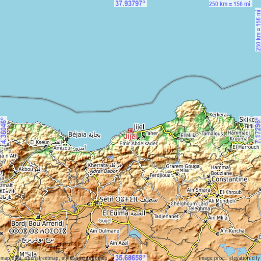 Topographic map of Jijel