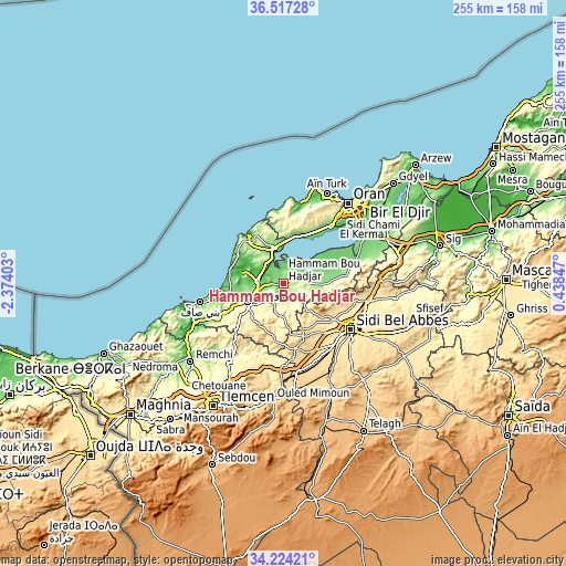 Topographic map of Hammam Bou Hadjar