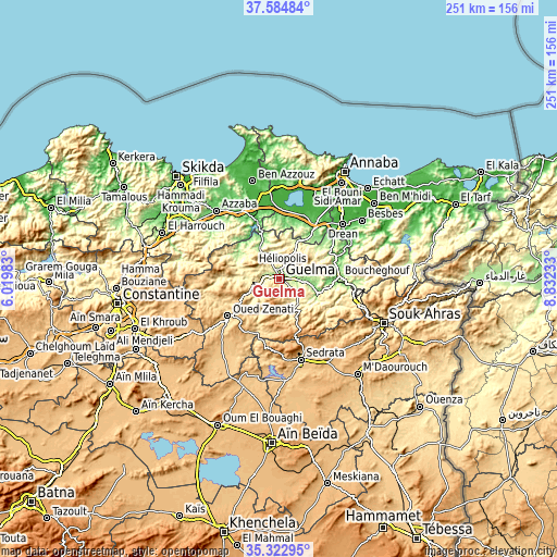 Topographic map of Guelma