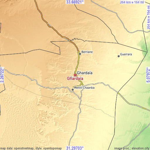 Topographic map of Ghardaïa
