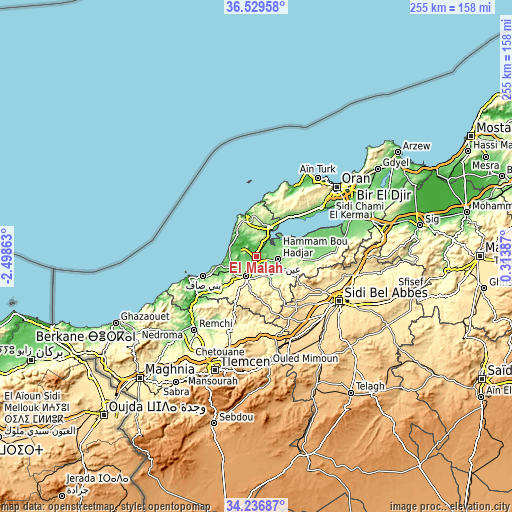 Topographic map of El Malah