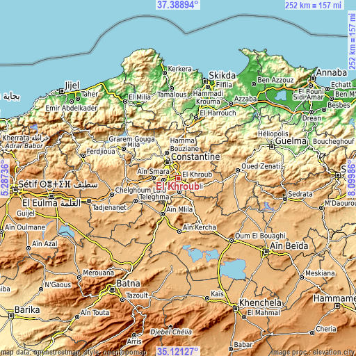 Topographic map of El Khroub