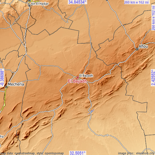Topographic map of El Bayadh