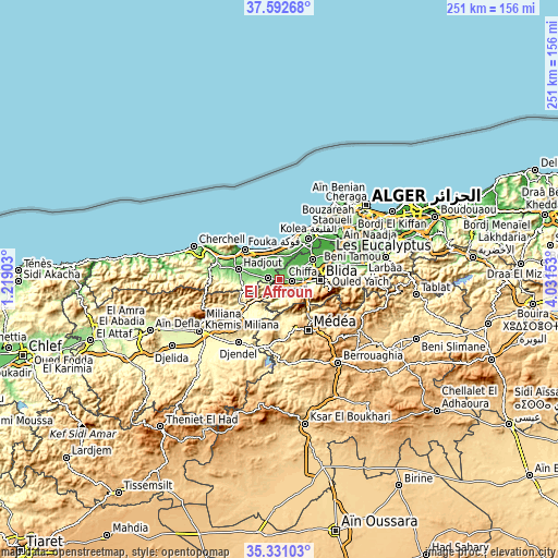 Topographic map of El Affroun