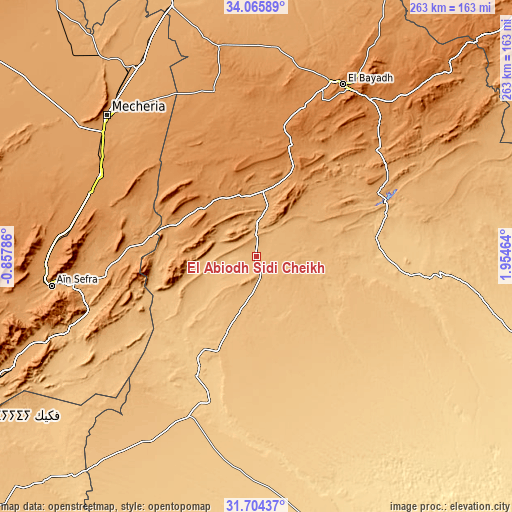 Topographic map of El Abiodh Sidi Cheikh