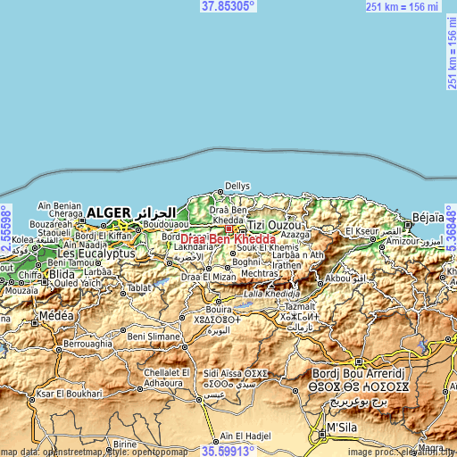 Topographic map of Draa Ben Khedda