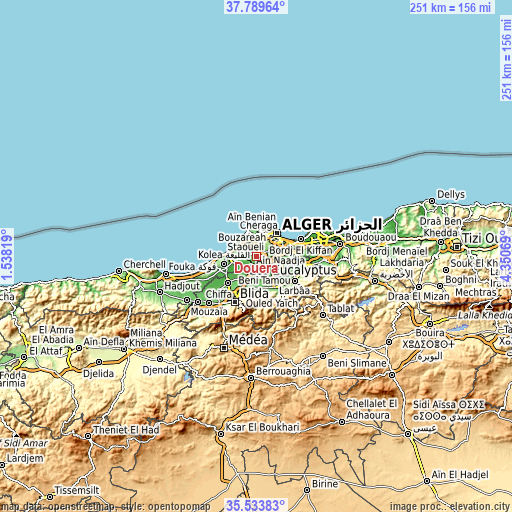 Topographic map of Douera