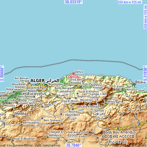 Topographic map of Dellys