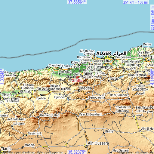 Topographic map of Chiffa