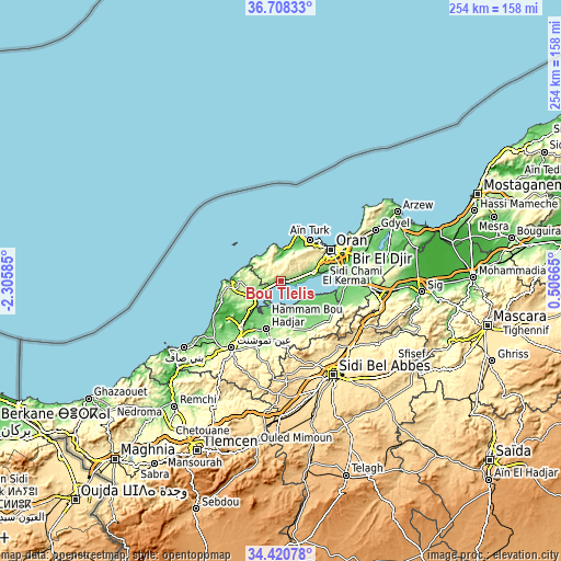 Topographic map of Bou Tlelis