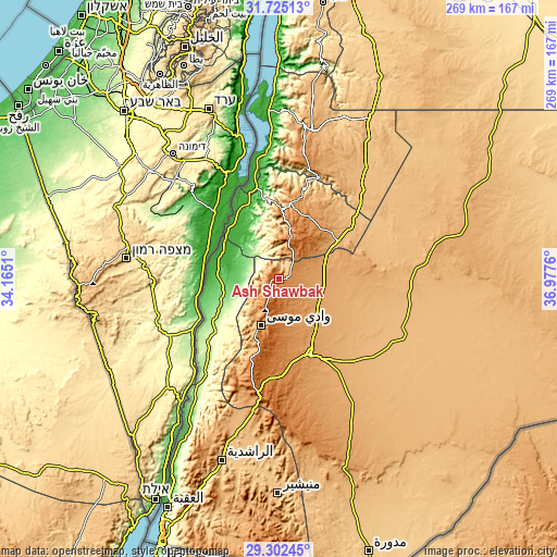 Topographic map of Ash Shawbak