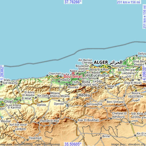 Topographic map of Bou Ismaïl