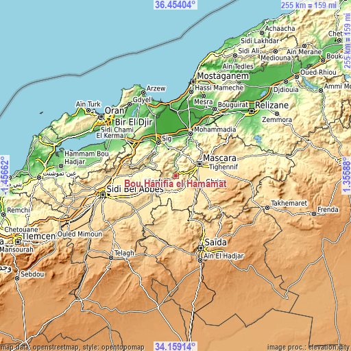 Topographic map of Bou Hanifia el Hamamat