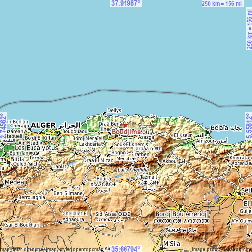 Topographic map of Boudjima