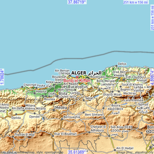 Topographic map of Bordj el Kiffan