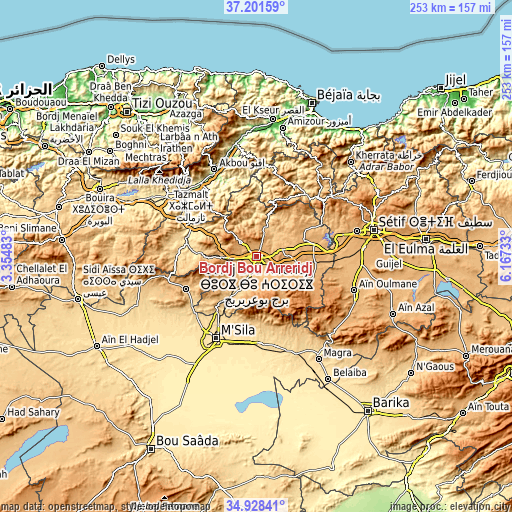 Topographic map of Bordj Bou Arreridj