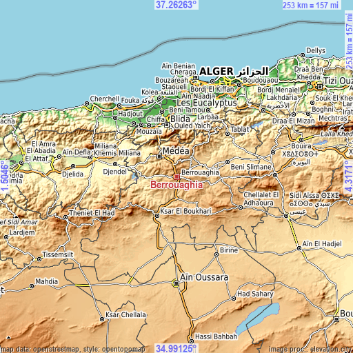 Topographic map of Berrouaghia