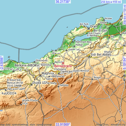 Topographic map of Bensekrane