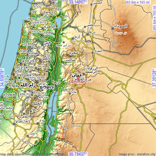 Topographic map of Amman
