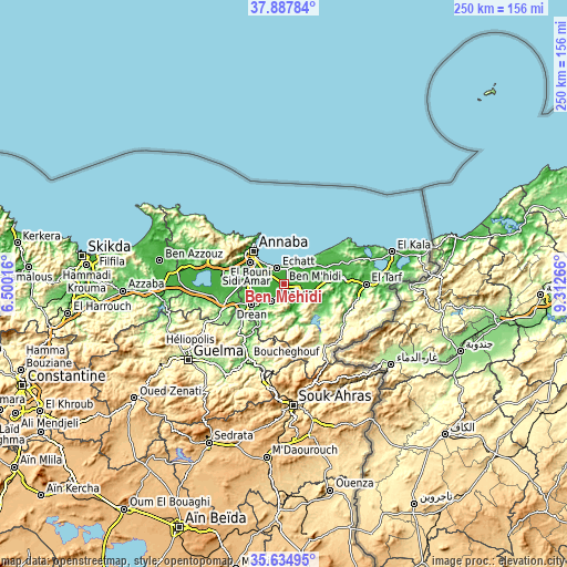 Topographic map of Ben Mehidi