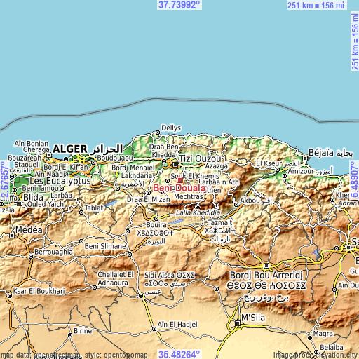 Topographic map of Beni Douala