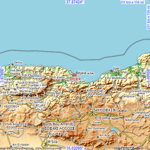 Topographic map of Bejaïa