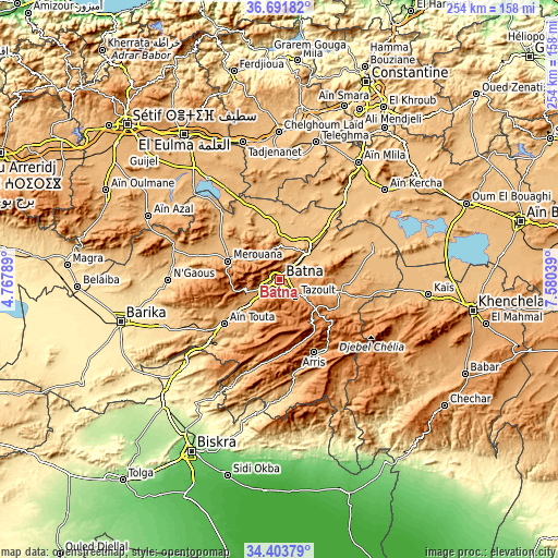 Topographic map of Batna