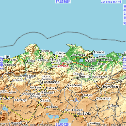 Topographic map of Azzaba