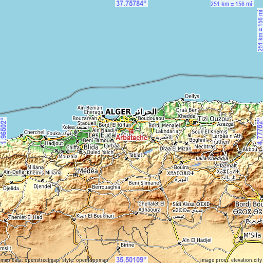 Topographic map of Arbatache