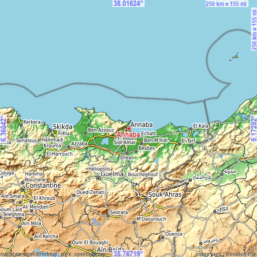 Topographic map of Annaba
