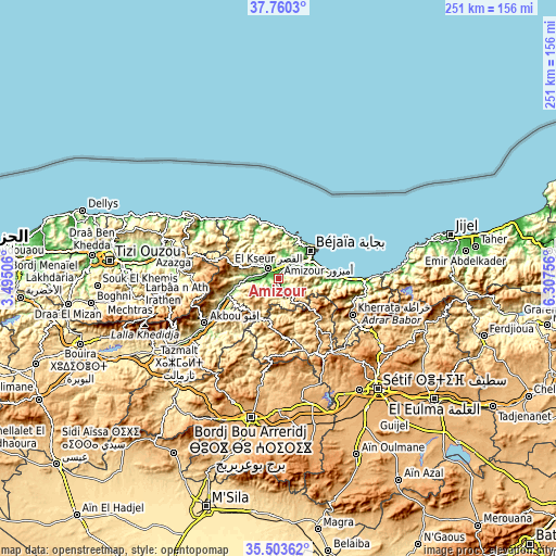 Topographic map of Amizour