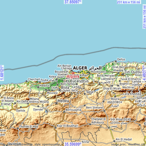 Topographic map of Algiers