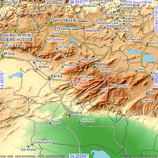 Topographic map of Aïn Touta