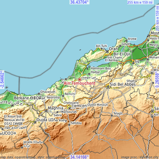 Topographic map of Aïn Temouchent