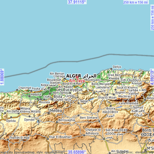 Topographic map of Aïn Taya