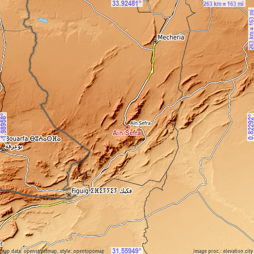 Topographic map of Aïn Sefra