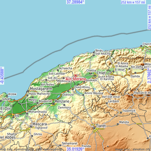 Topographic map of ’Aïn Merane
