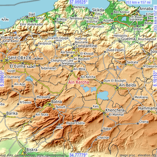 Topographic map of Aïn Kercha