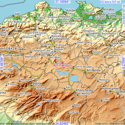 Topographic map of Aïn Fakroun