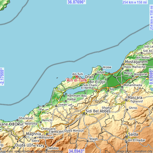 Topographic map of ’Aïn el Turk